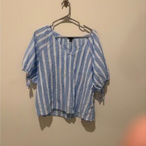 Ann Taylor Blue and White Striped Blouse
